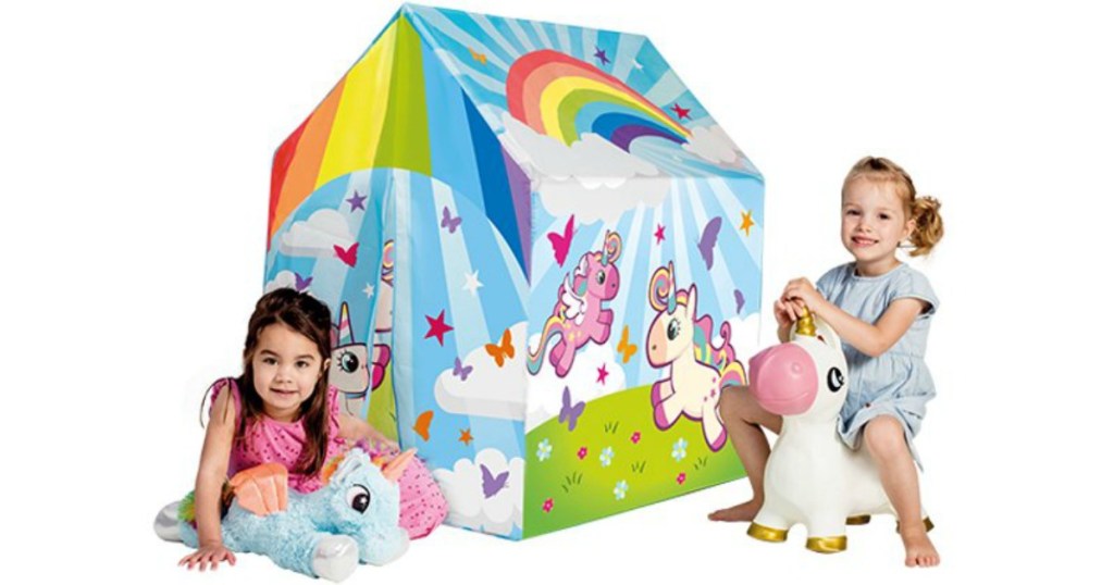 girls playing around Unicorn Play House