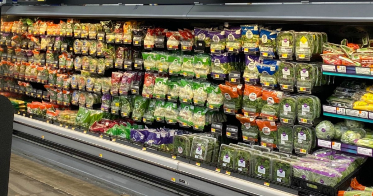 Large in-store bagged salad display