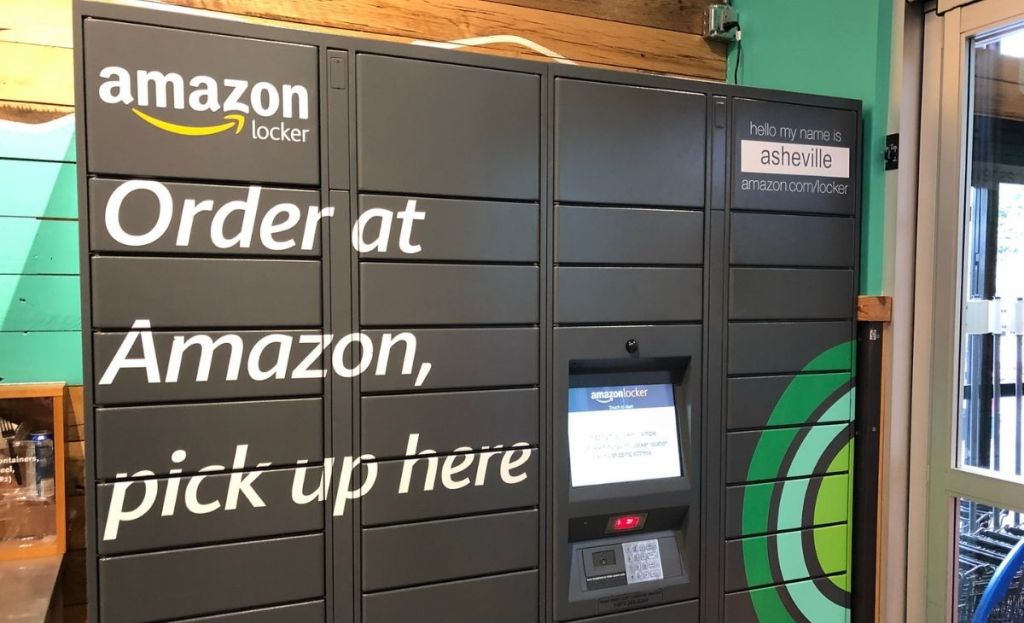 an Amazon locker in a Whole Foods Market store