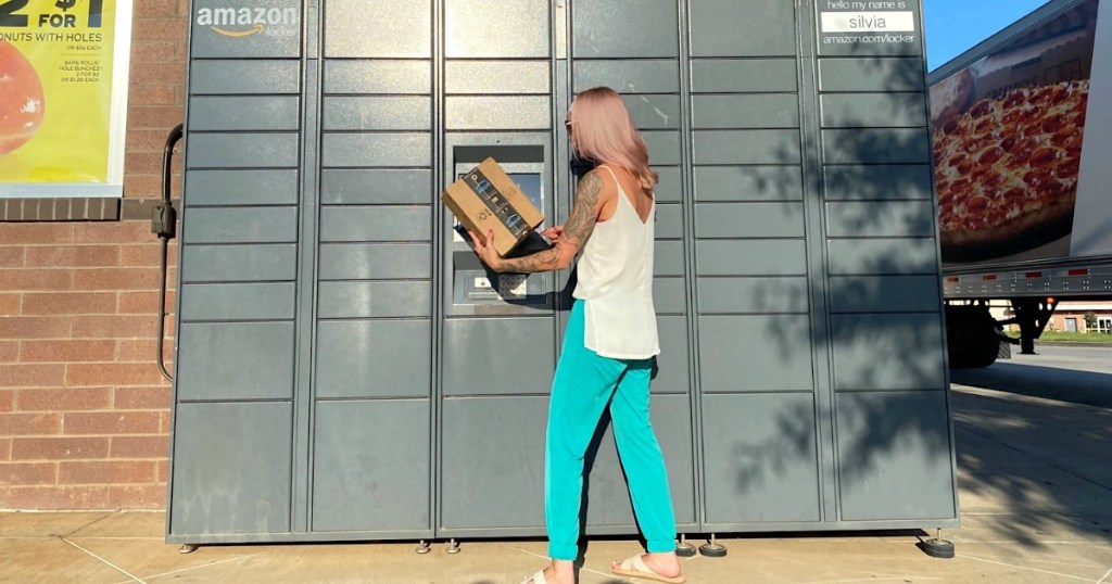 woman making return at Amazon locker 
