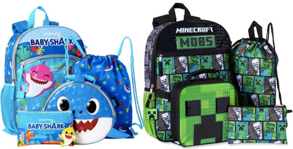 5 piece backpacks kids character