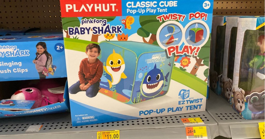box with kids play tent on store shelf