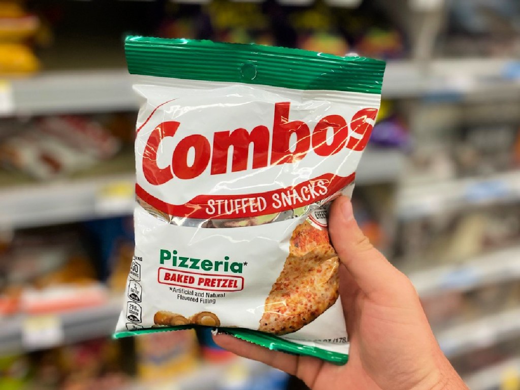 bag of combos pizzeria in person's hand