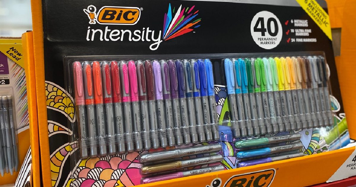large pack of BIC branded color pens in store