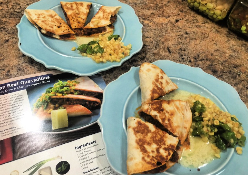 blue apron plates of food on counter