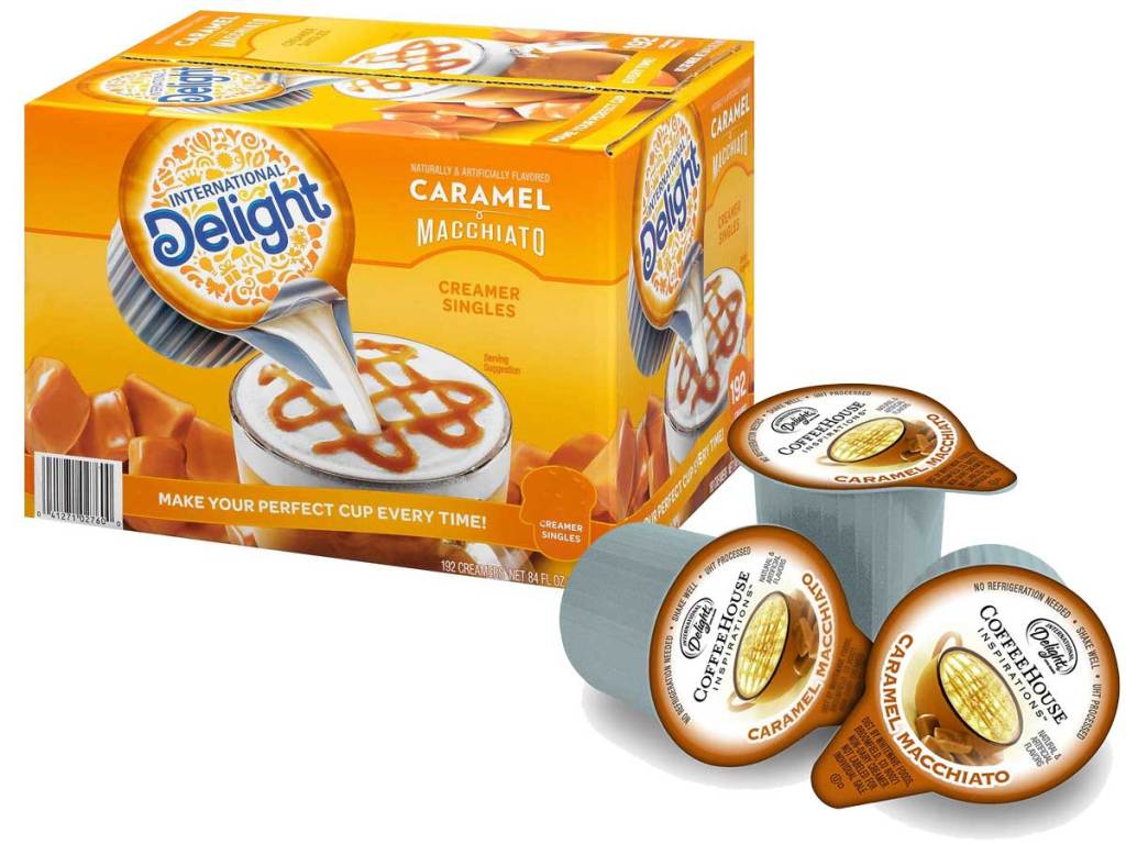 box of coffee creamers and three individual ones
