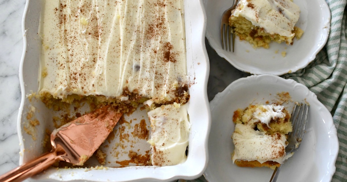 Best Cinnamon Roll Poke Cake Using Boxed Cake Mix Hip2Save