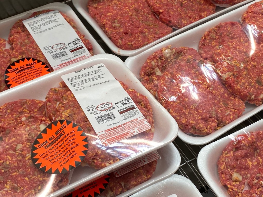 packages of hamburgers in store