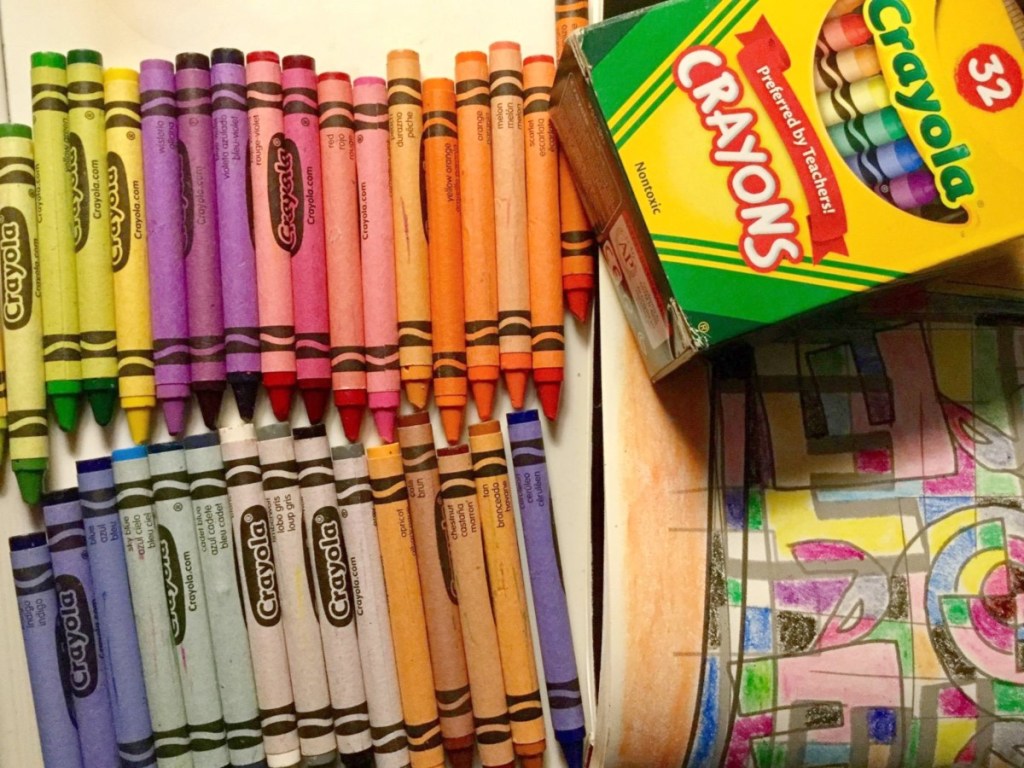 open box of 32-count Crayola crayons