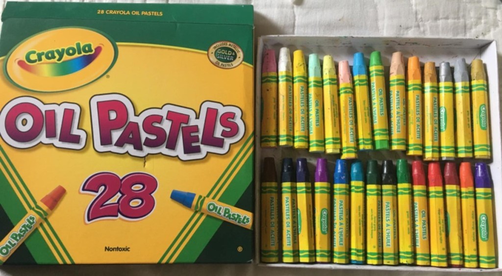 Crayola Oil Pastels next to packaging