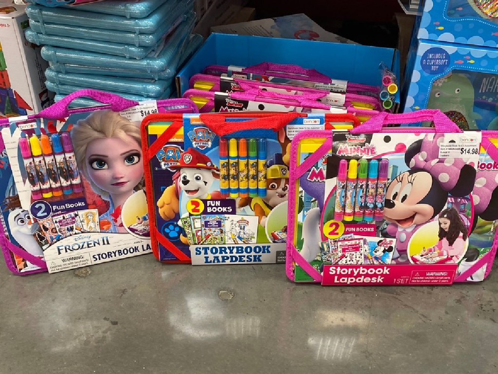 Disney packaged lap desks on display in a store