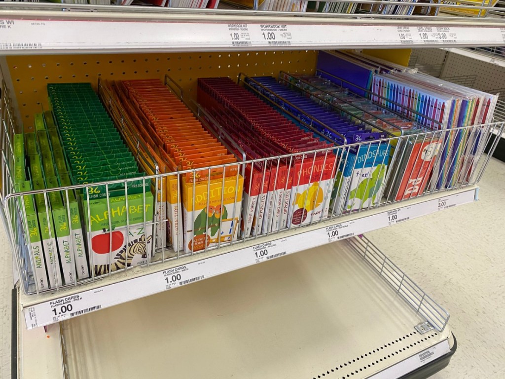 store display with boxes of flashcards