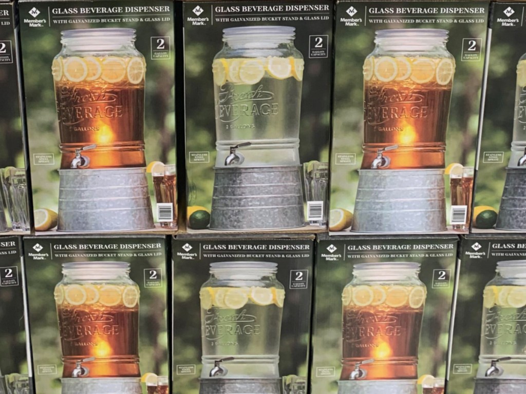 stacks of beverage dispensers on store shelf