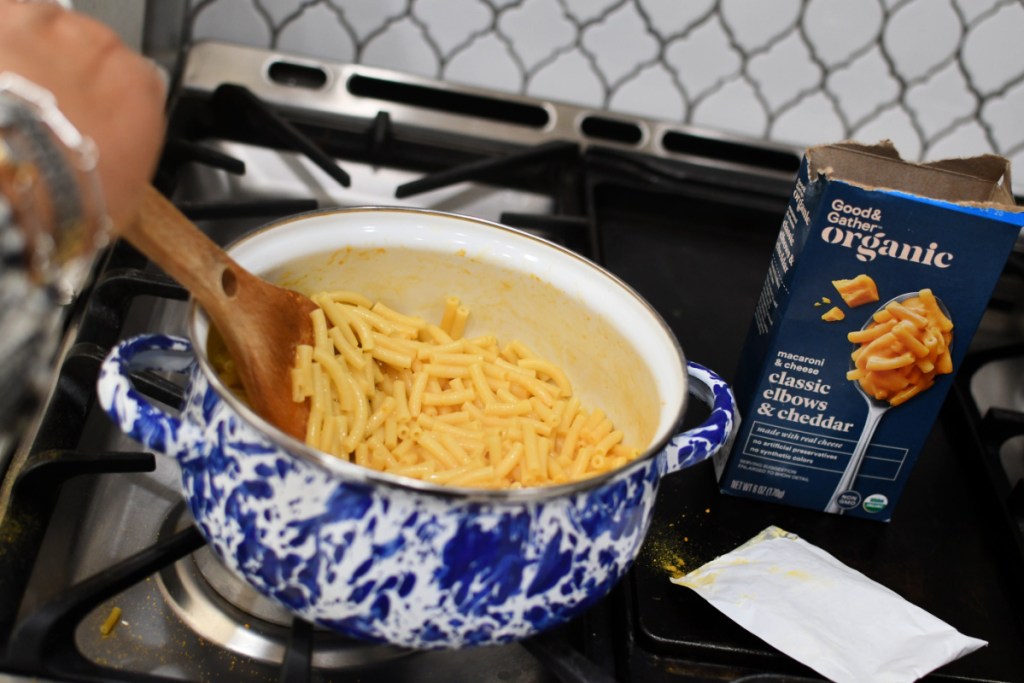 good and gather brand mac and cheese on the stove 