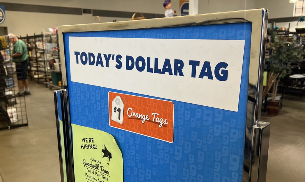 dollar tag sign at goodwill thrift store