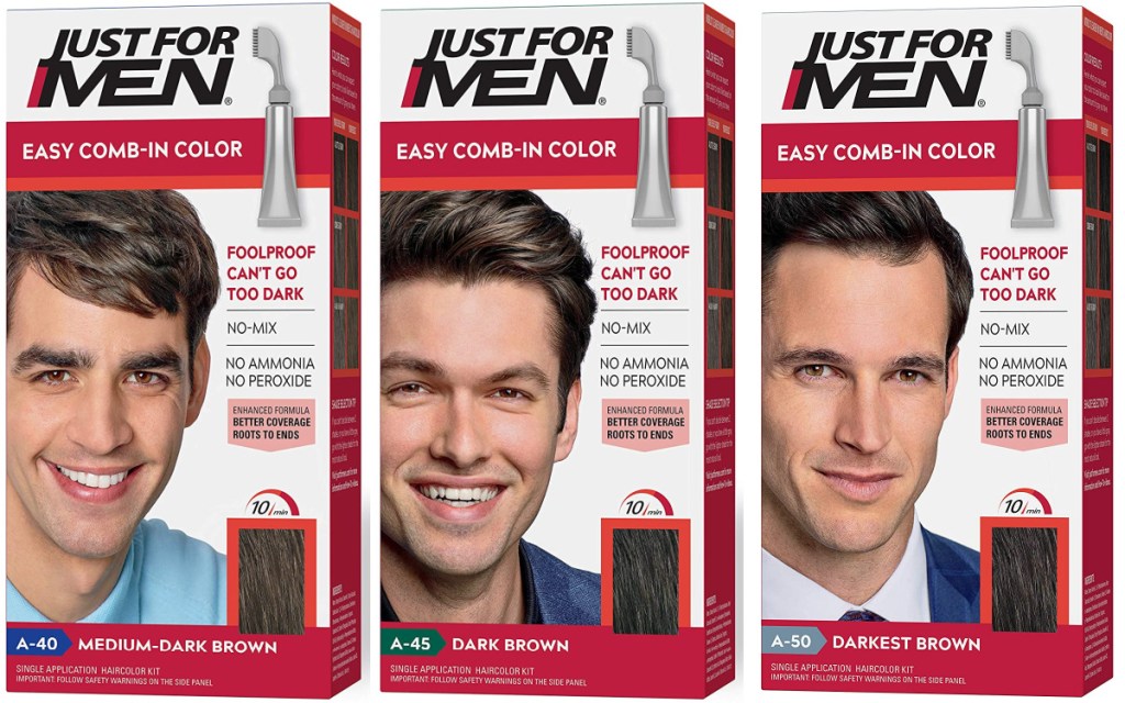 three boxes of just for men comb in color