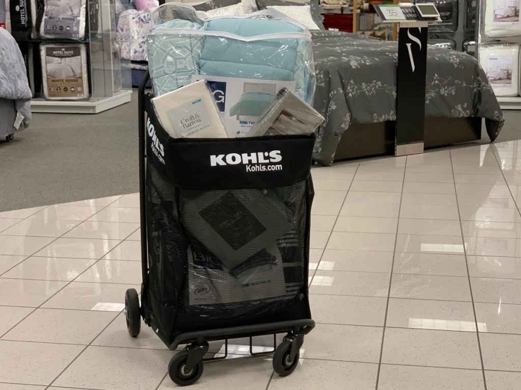 kohls shopping cart with various items inside