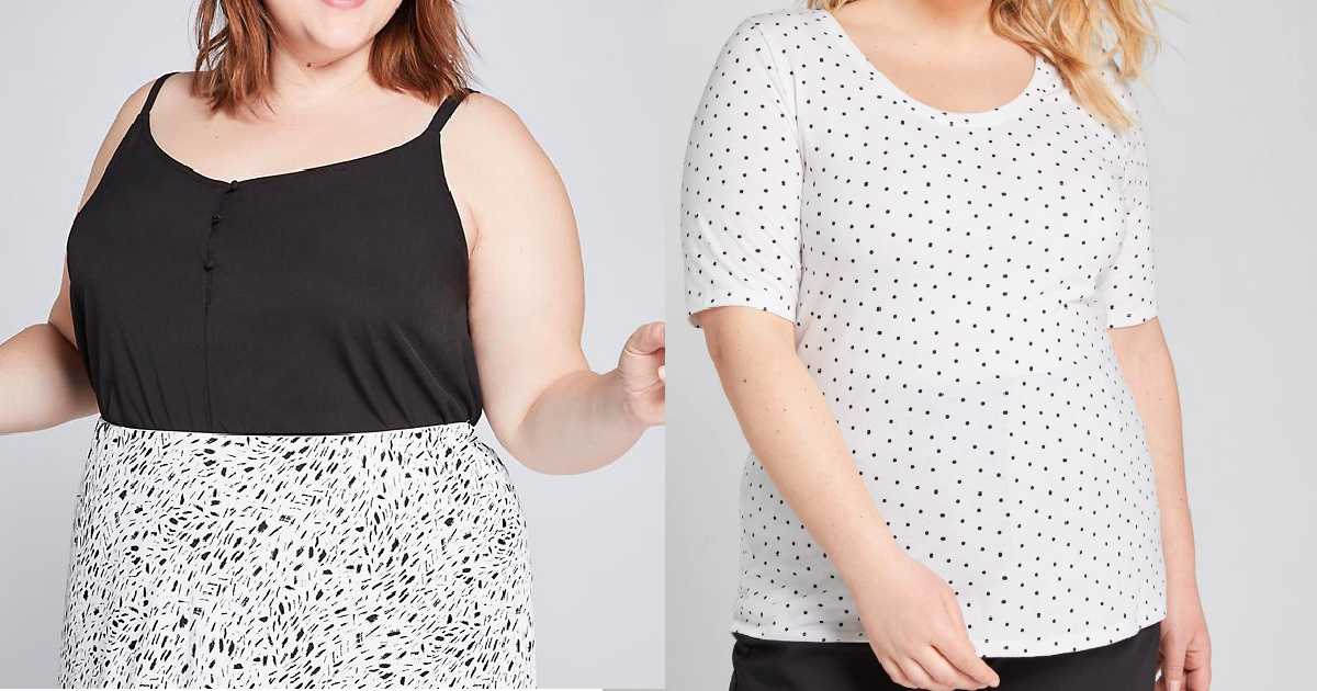 women wearing black cami and anothe white and black polka dotted tee