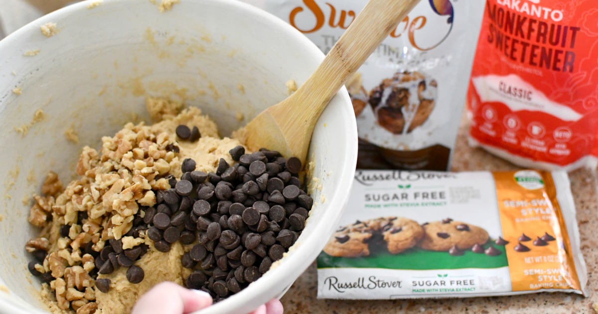 mixing sugar-free chocolate chip cookies