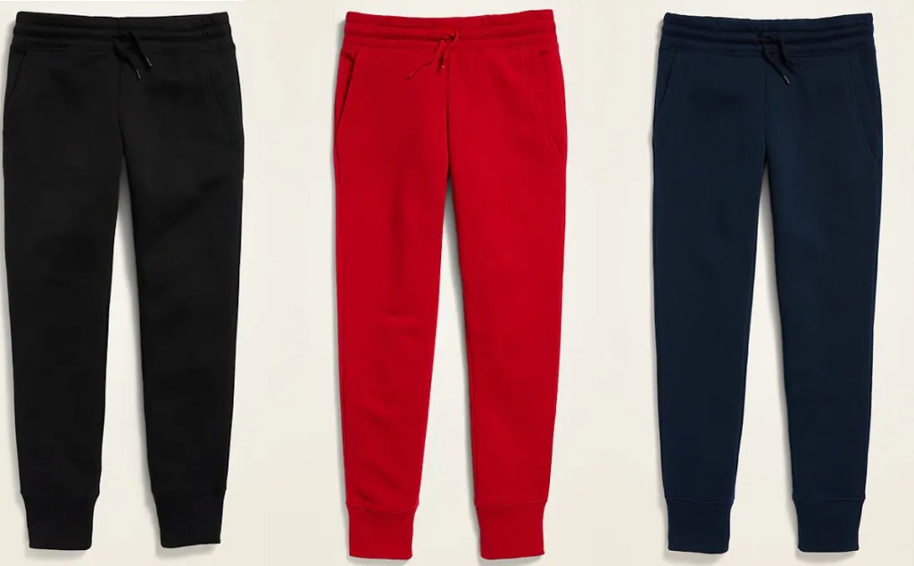 black red and navy fleece jogger pants