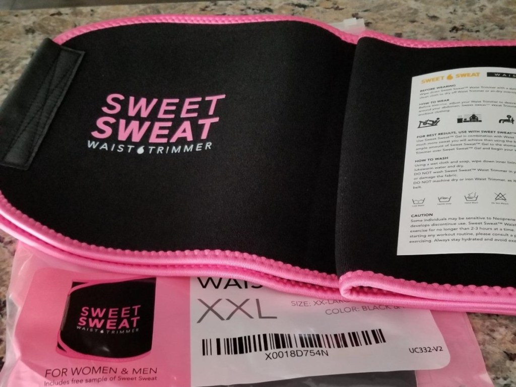Sweet Sweat waist trimmer out of package
