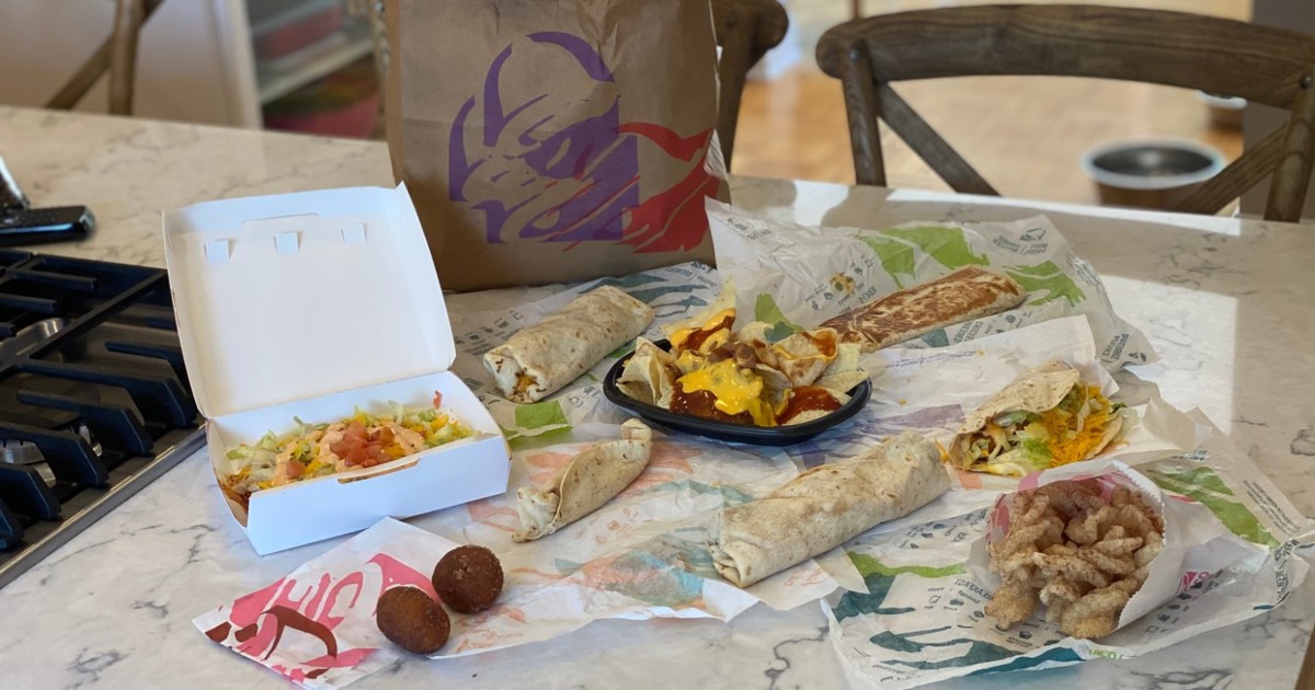 items from the Taco Bell value menu on kitchen counter