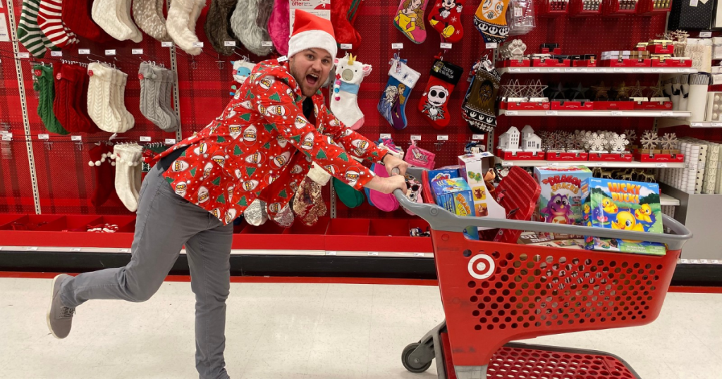 man Christmas shopping at Target