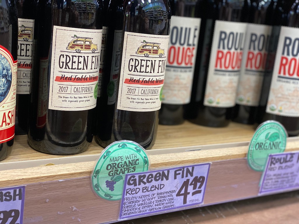 Green Fin wines on shelf at Trader Joe's 