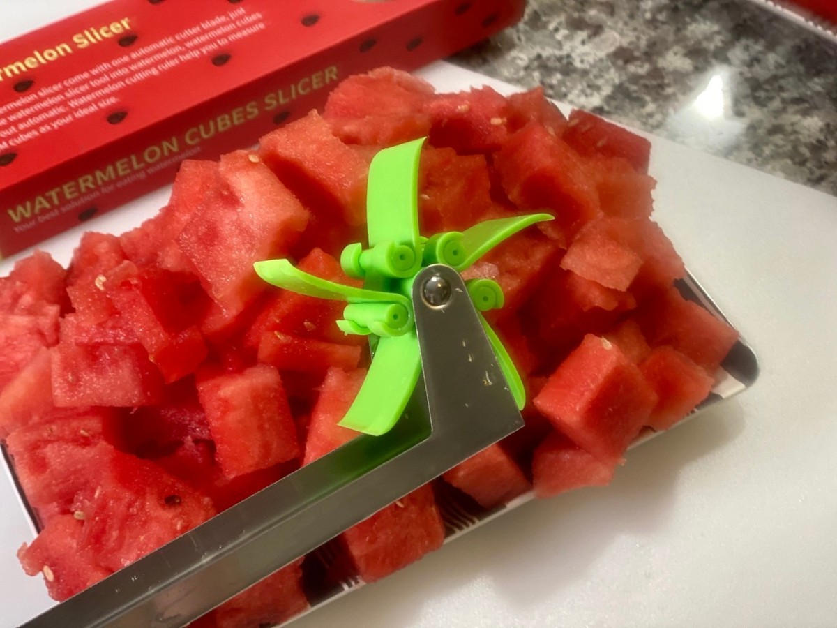 close up of windmill wheel on watermelon slicer