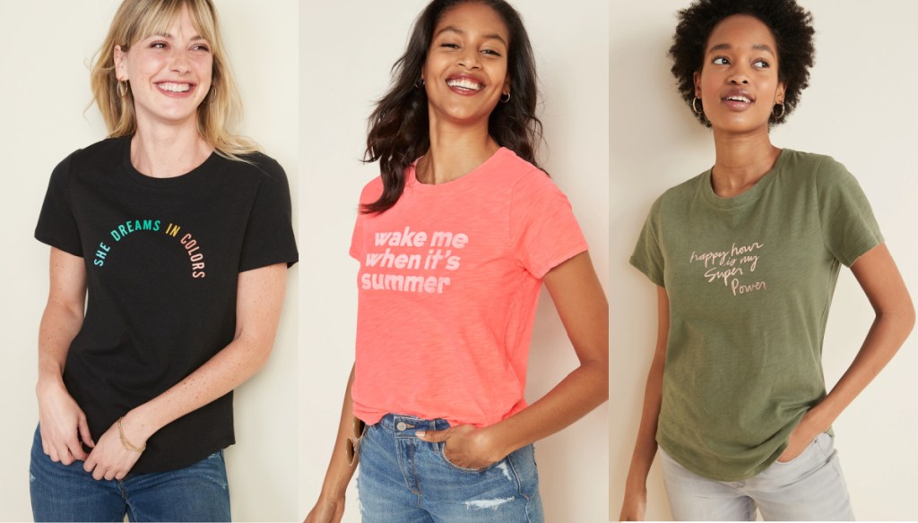 women wearing old navy graphic tees