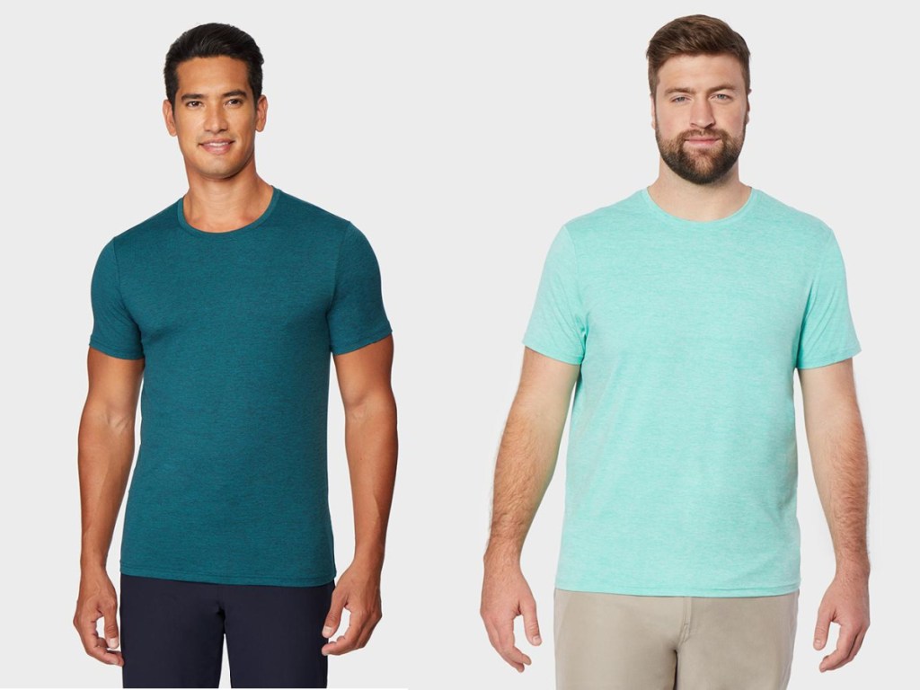 two men wearing blue and teal Men's Cool Active Crew T-Shirts