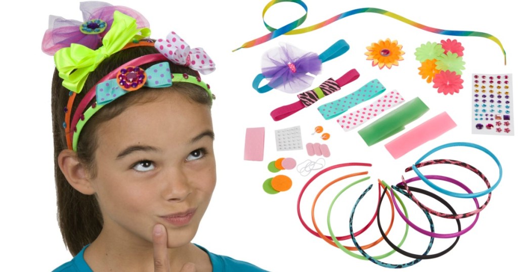 girl wearing headbands and supplies for Alex Headbands Kit