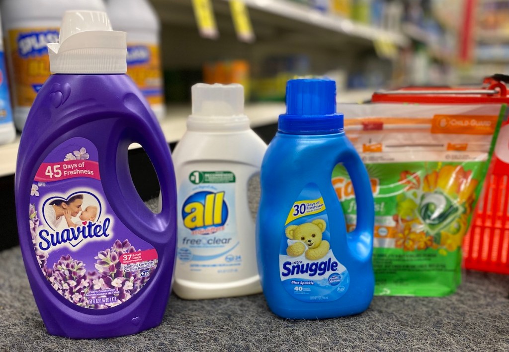 bottles of all, snuggle, and suavitel at cvs