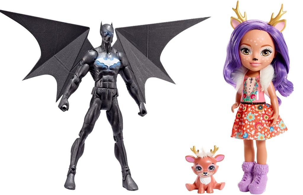 black DC Comics Multiverse Batwing Rebirth Figure and Enchantimals doll with deer figure