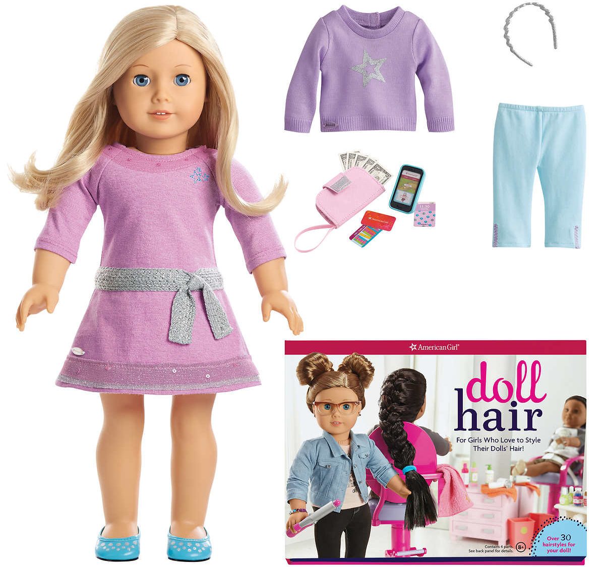 stock images of American Girl Doll with Hair Styling Set contents