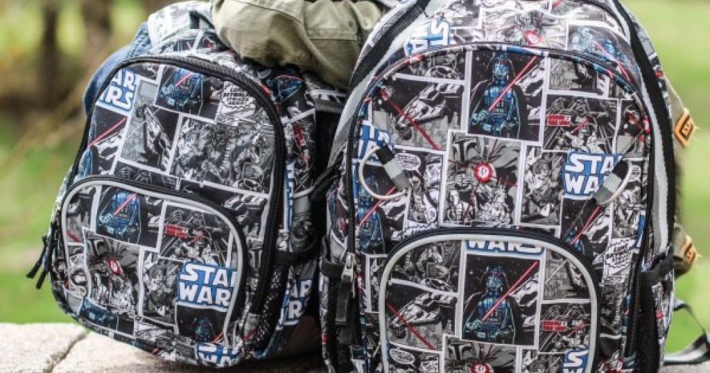 star wars allover backpack on kids sitting side by side