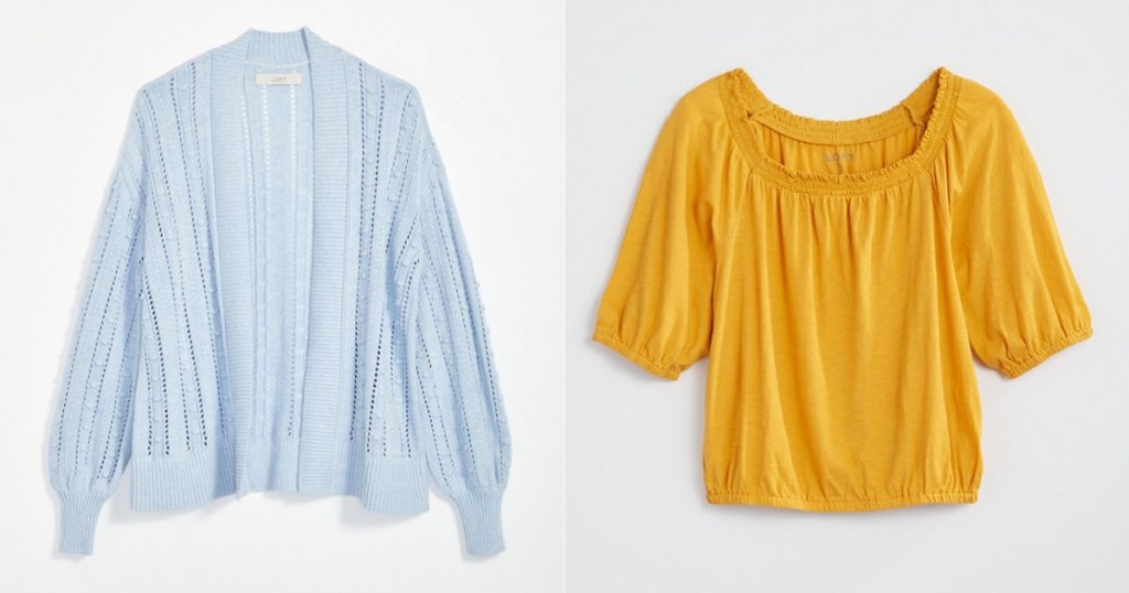 LOFT cardigan and bubble top blue and yellow