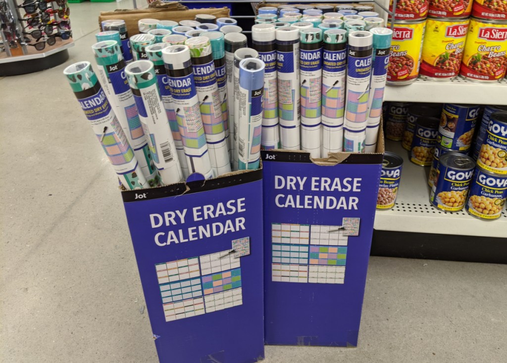 giant dry erase calendar rolled up at dollar tree