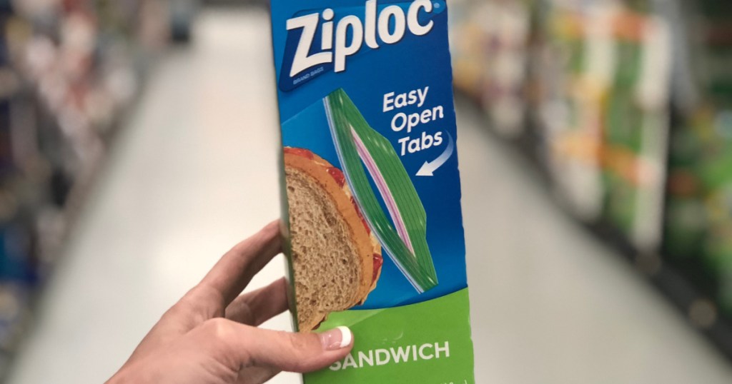 ziploc sandwich bags in hand in store