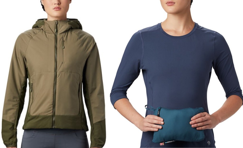mountain hardwear womens jackets green and folded into pocket