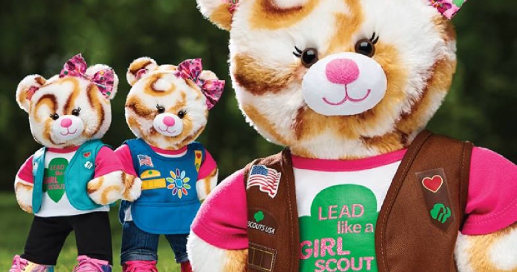 three coconut caramel bears in girl scout vests