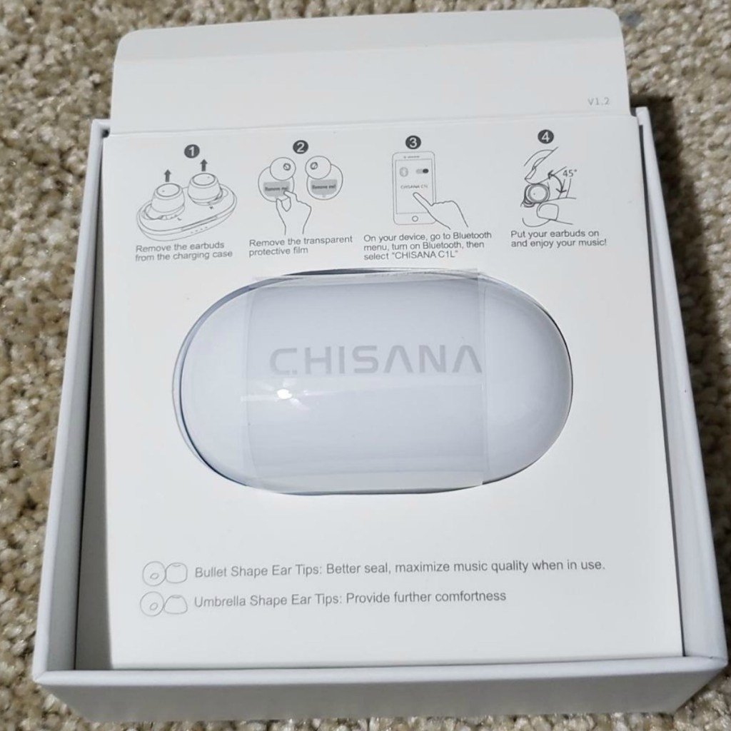 Box with earbuds in case