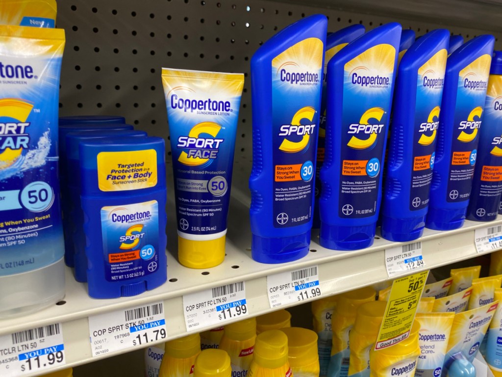 cvs coppertone sunscreen on shelf
