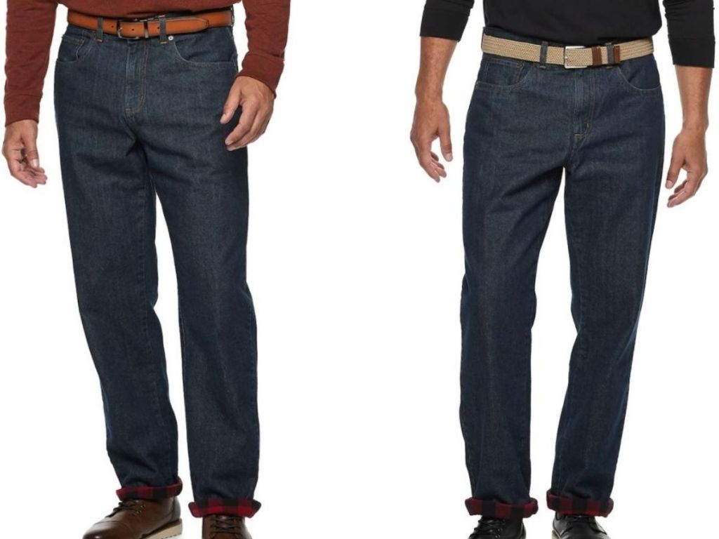 two men wearing flannel lined jeans