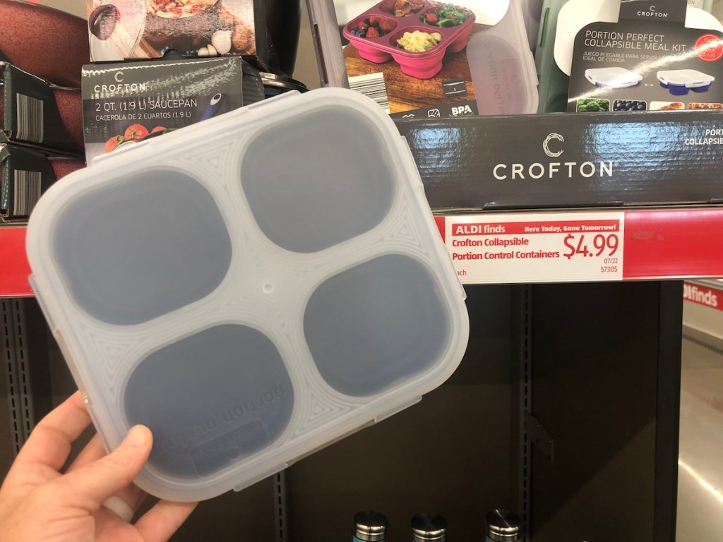 hand holding a Crofton Collapsible Portion Control Container