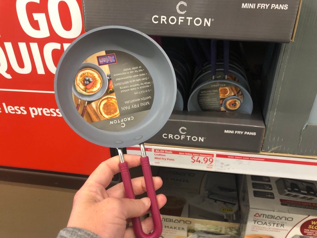 hand holding a Crofton Mini Fry Pan