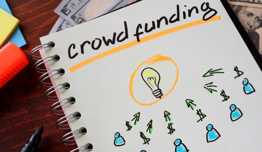 A notepad drawing showing how crowdfunding works