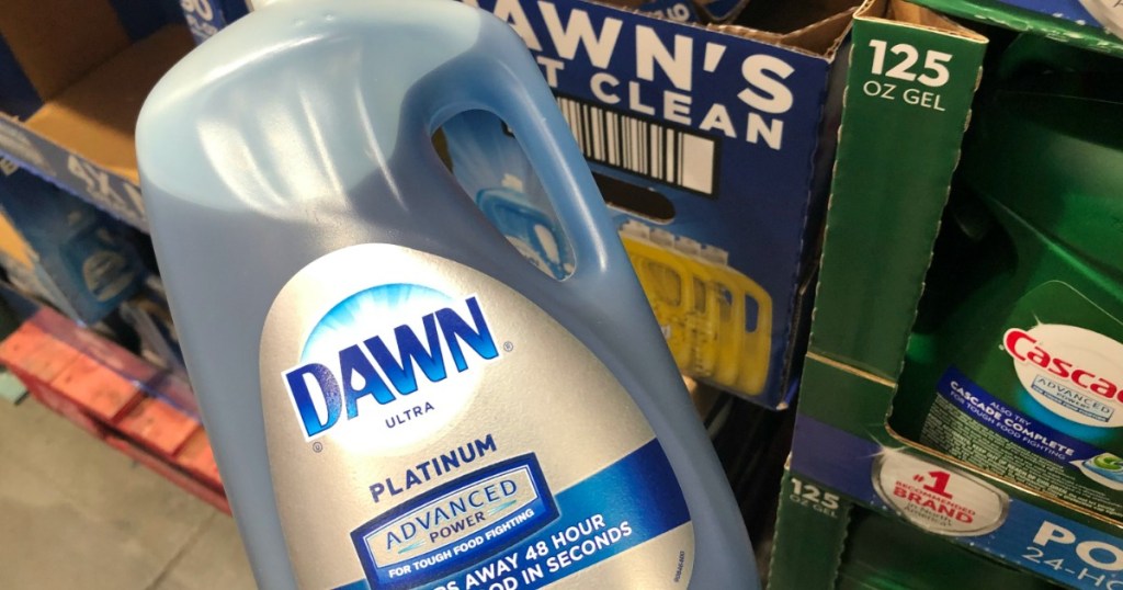 hand holding a bottle of Dawn Platinum Dish Soap