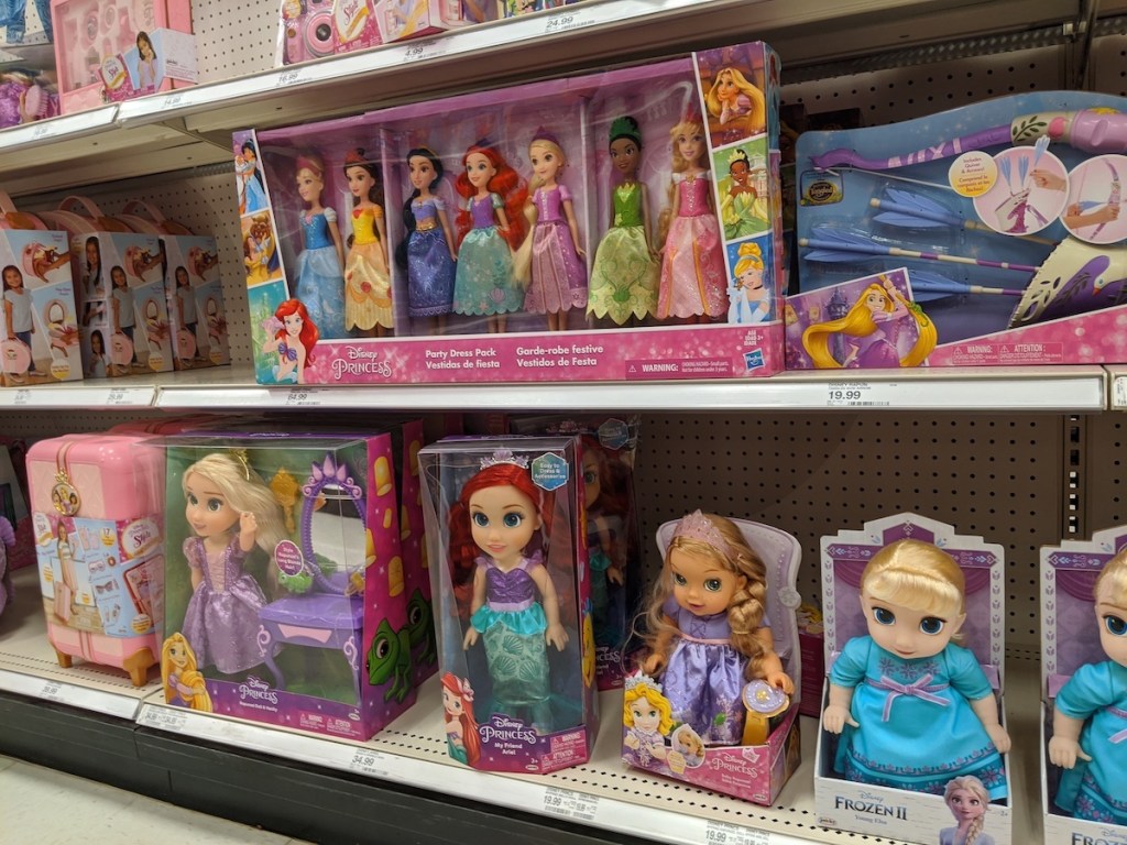 Disney Princess Dolls on shelf at target