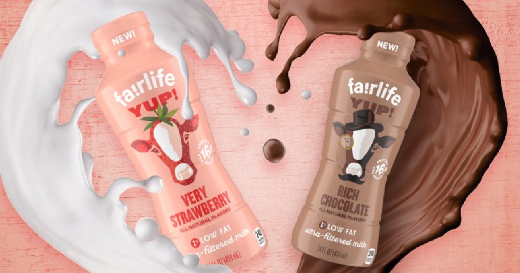 fair life chocolate milk and strawberry milk with heart shaped wave